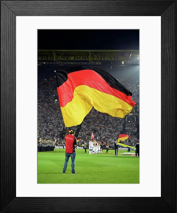 Framed Print : Atmospheric choreography with flag-wavers, Signal Iduna Park, North Rhine-Westphalia, Germany, Europe Framed Print : Atmospheric choreography with flag-wavers, Signal Iduna Park, North Rhine-Westphalia, Germany, Europe
