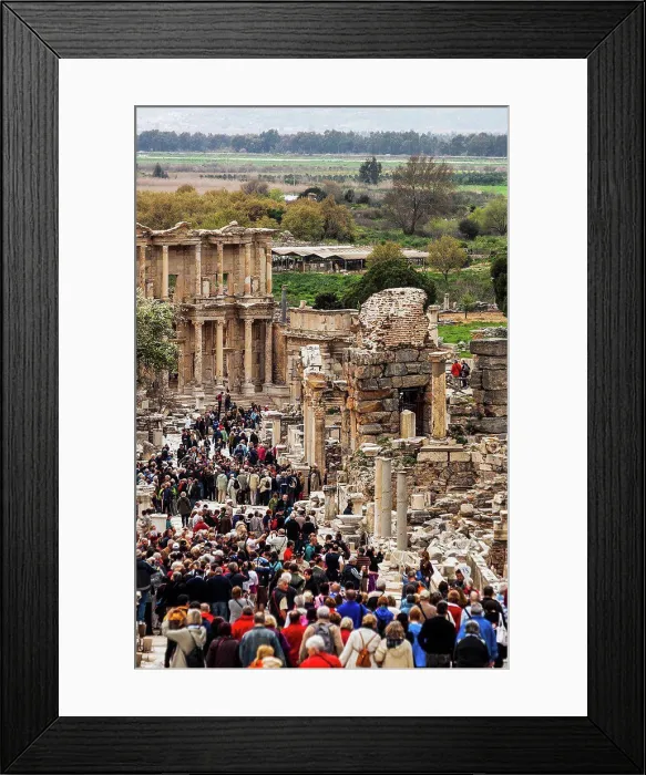 Framed Print : Tourists walking among the ruins and Celsus Library; Ephesus, Izmir, Turkey Framed Print : Tourists walking among the ruins and Celsus Library; Ephesus, Izmir, Turkey