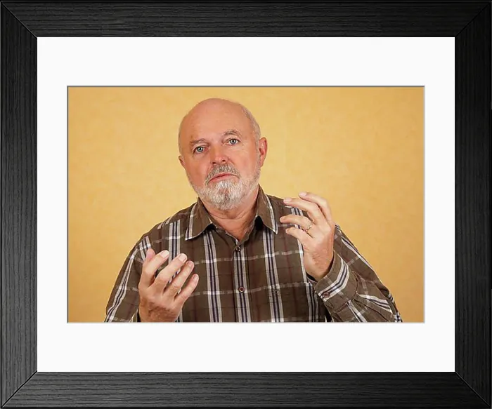 Framed Print : Elderly man, 59, discussing, gesticulating Framed Print : Elderly man, 59, discussing, gesticulating