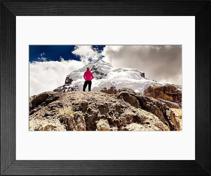 Framed Print : Hikers on Mt Nevado Cuyoc at Punta Cuyoc, Cordillera Huyhuash mountain range, Andes, Peru, South America