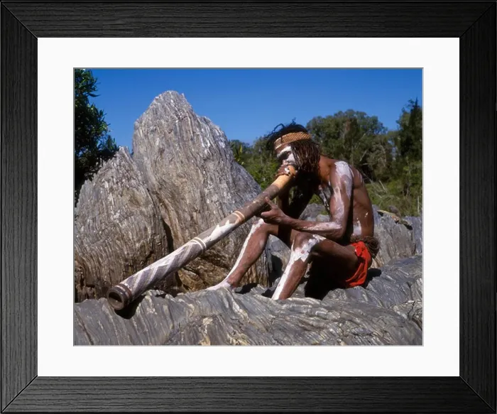Framed Print : Australia, Queensland, Aborigine with Didgeridoo Framed Print : Australia, Queensland, Aborigine with Didgeridoo