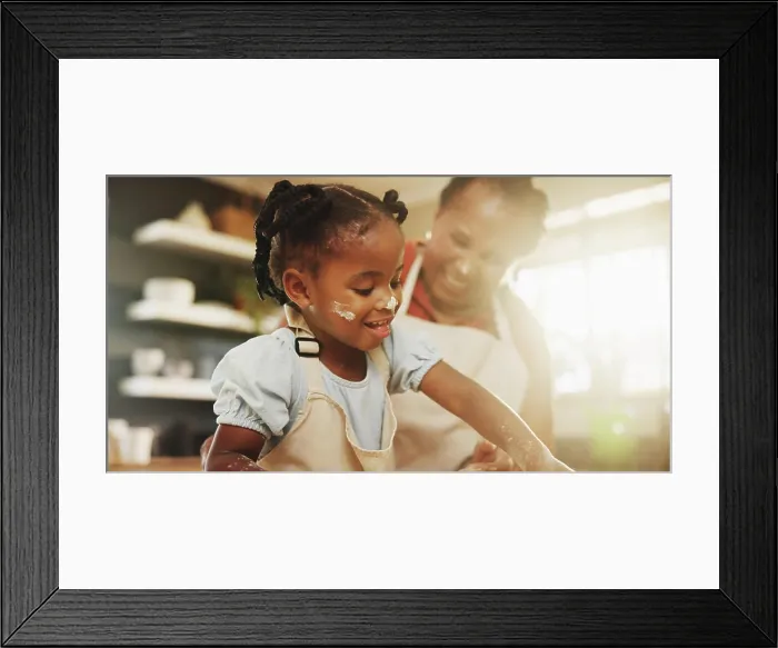 Framed Print : Grandmother, child and teaching with baking Framed Print : Grandmother, child and teaching with baking