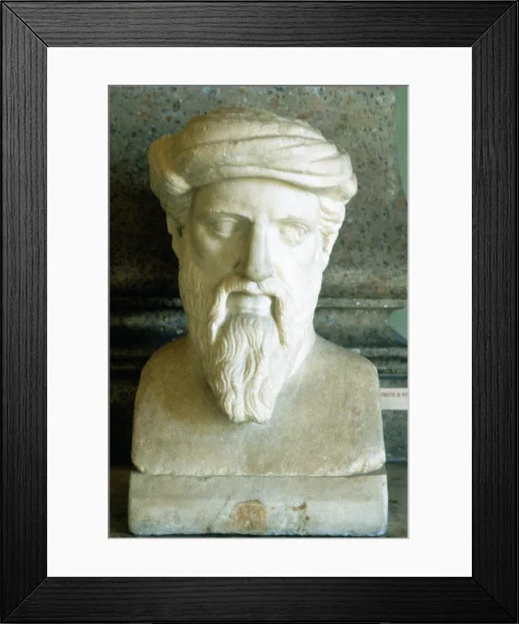 Framed Print : Pythagoras (6th century BC) Ancient Greek mathematician and philosopher. Portrait bust Framed Print : Pythagoras (6th century BC) Ancient Greek mathematician and philosopher. Portrait bust