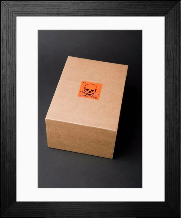 Framed Print : Cardboard box with toxic label Framed Print : Cardboard box with toxic label