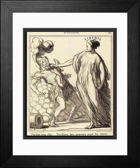 Framed Print : Honoré Daumier (French, 1808 - 1879), Pardon mon cher, 1869, lithograph on newsprint