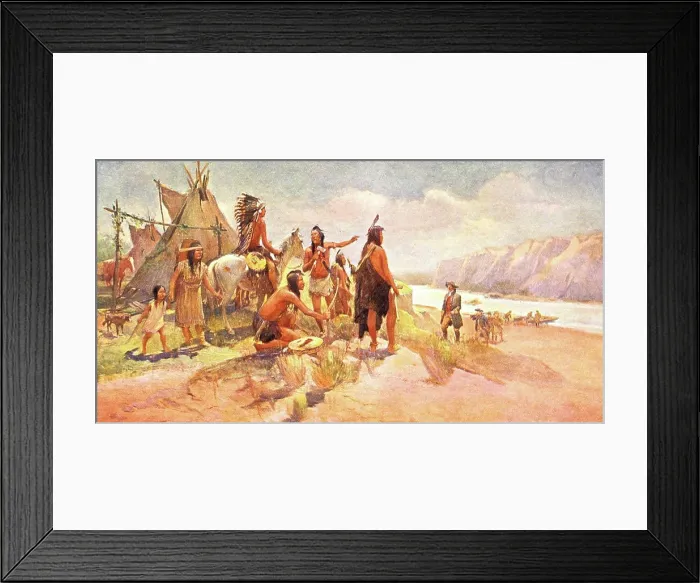 Framed Print : 1800s 1802 TO 1806 SCENE LEWIS & CLARK EXPEDITION MEETING NATIVE AMERICAN TRIBE OF THE NORTHWEST Framed Print : 1800s 1802 TO 1806 SCENE LEWIS & CLARK EXPEDITION MEETING NATIVE AMERICAN TRIBE OF THE NORTHWEST