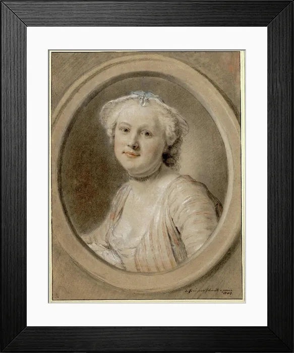Framed Print : This 1744 half-length portrait by Georg Friedrich Schmidt depicts a young girl facing left within an oval border