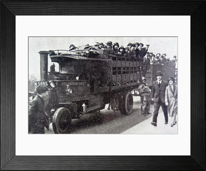 Framed Print : Photograph of an improvised transport used to get workers to their jobs during the British General Strike. Dated 1926 Framed Print : Photograph of an improvised transport used to get workers to their jobs during the British General Strike. Dated 1926