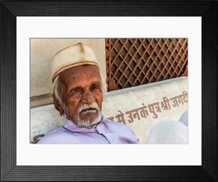 Framed Print : India, Rajasthan, Jodhpur. No Water No Life expedition, old city area of Chand Pol, old man with beard in Nehru hat Framed Print : India, Rajasthan, Jodhpur. No Water No Life expedition, old city area of Chand Pol, old man with beard in Nehru hat