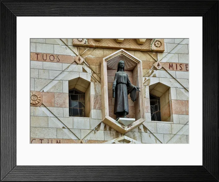 Framed Print : Israel, Nazareth. Basilica of Annunciation, exterior statue of Mary Framed Print : Israel, Nazareth. Basilica of Annunciation, exterior statue of Mary