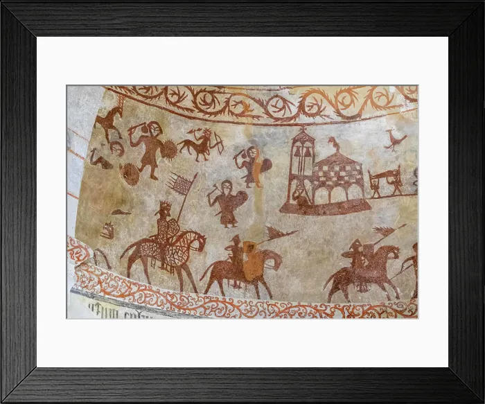 Framed Print : Wandmalereien Wall paintings, a king and his vassals attacking a castle Framed Print : Wandmalereien Wall paintings, a king and his vassals attacking a castle