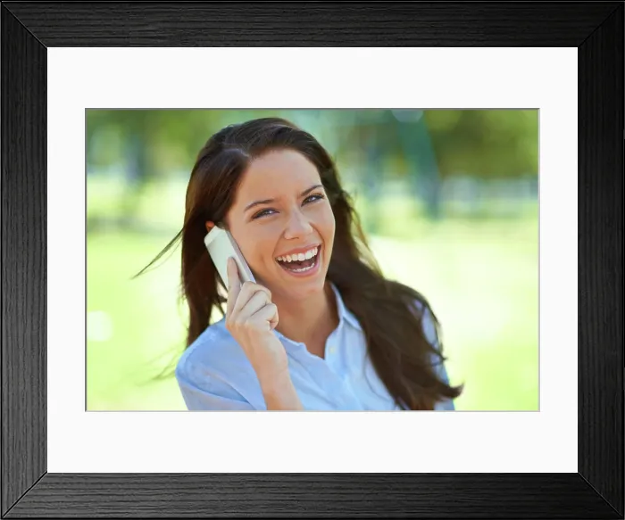 Framed Print : Park, phone call and relax with woman Framed Print : Park, phone call and relax with woman