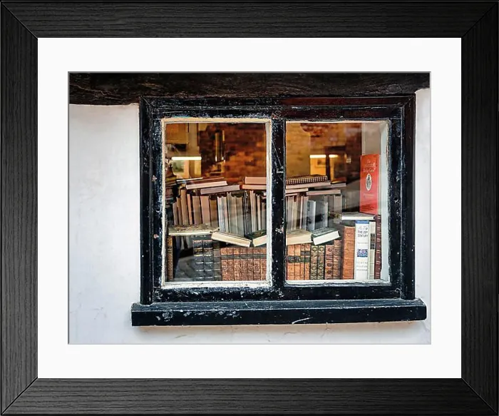 Framed Print : View through an old window on stacks of books, antiquarian bookshop, Lincoln, Lincolnshire, England, Great Britain Framed Print : View through an old window on stacks of books, antiquarian bookshop, Lincoln, Lincolnshire, England, Great Britain