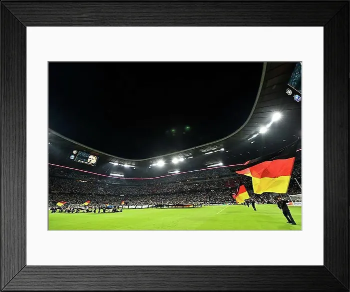 Framed Print : Flag winger with German flag in the stadium, Allianz Arena, Munich, Bavaria, Germany, Europe