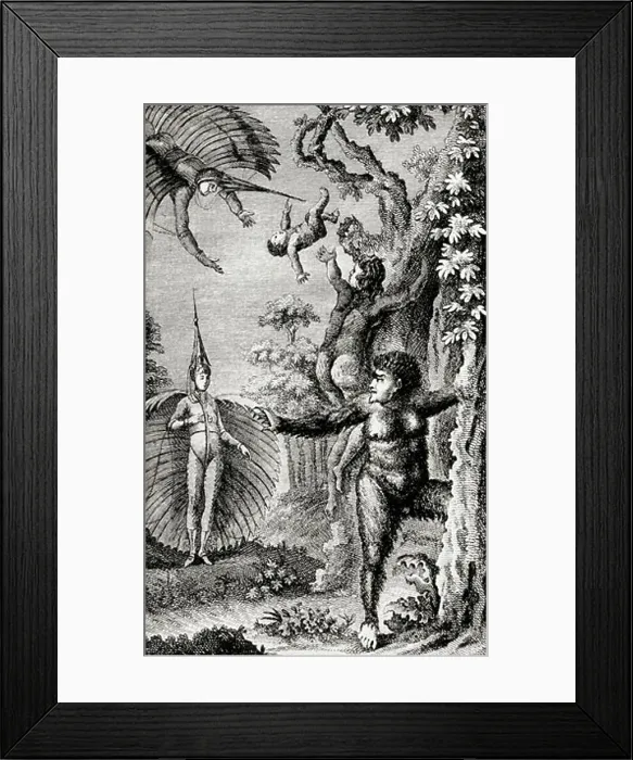 Framed Print : Flying man with the bear-people Framed Print : Flying man with the bear-people