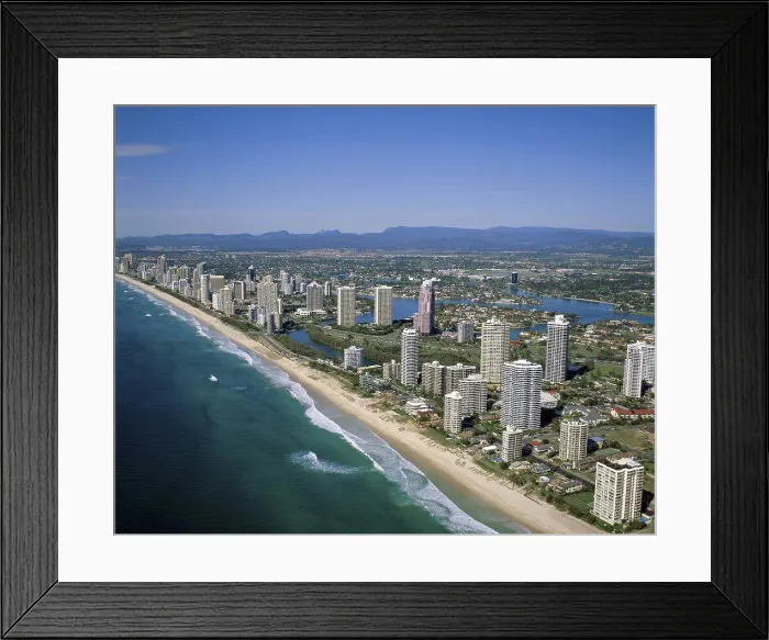 Framed Print : High angle view of buildings along a coastline, Surfers Paradise, Queensland, Australia Framed Print : High angle view of buildings along a coastline, Surfers Paradise, Queensland, Australia
