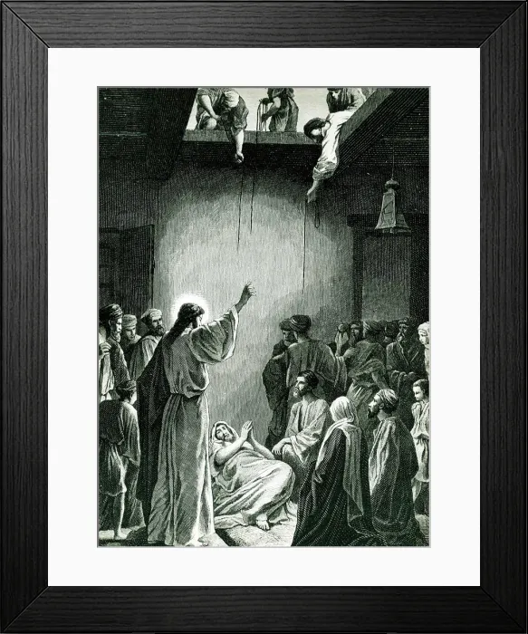 Framed Print : Jesus Heals a Paralyzed Man, Alexandre Bida, 1823-1895 / French, print Framed Print : Jesus Heals a Paralyzed Man, Alexandre Bida, 1823-1895 / French, print