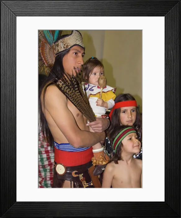 Framed Print : USA, New Mexico, Santa Fe, Aztec Indian family in festival dress