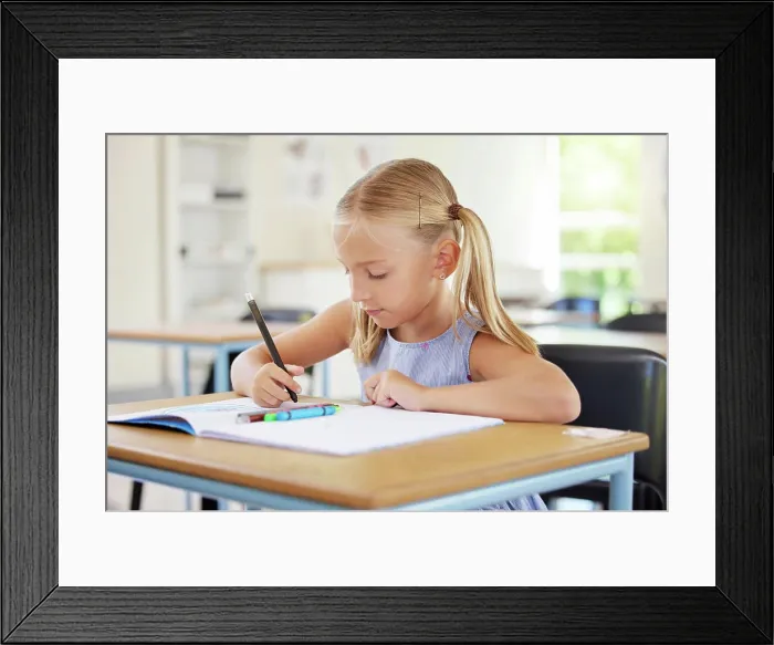 Framed Print : Education, drawing and girl in classroom learning Framed Print : Education, drawing and girl in classroom learning