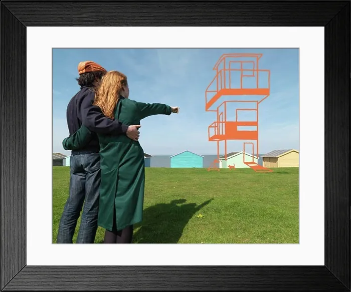 Framed Print : Couple looking at imaginary house Framed Print : Couple looking at imaginary house