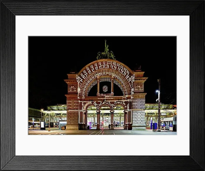 Framed Print : Archway on the station square, light installation at dusk Framed Print : Archway on the station square, light installation at dusk