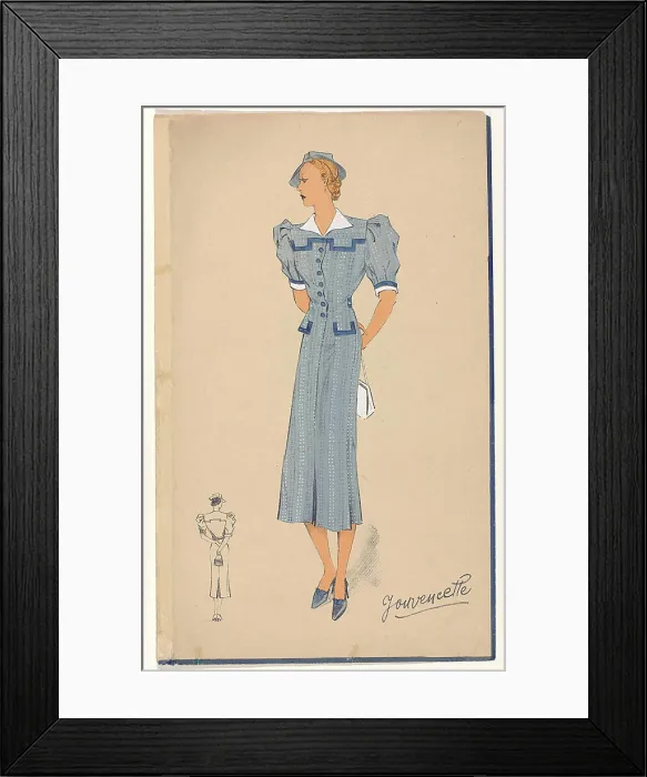 Framed Print : Woman in a blue dress with white collar Framed Print : Woman in a blue dress with white collar