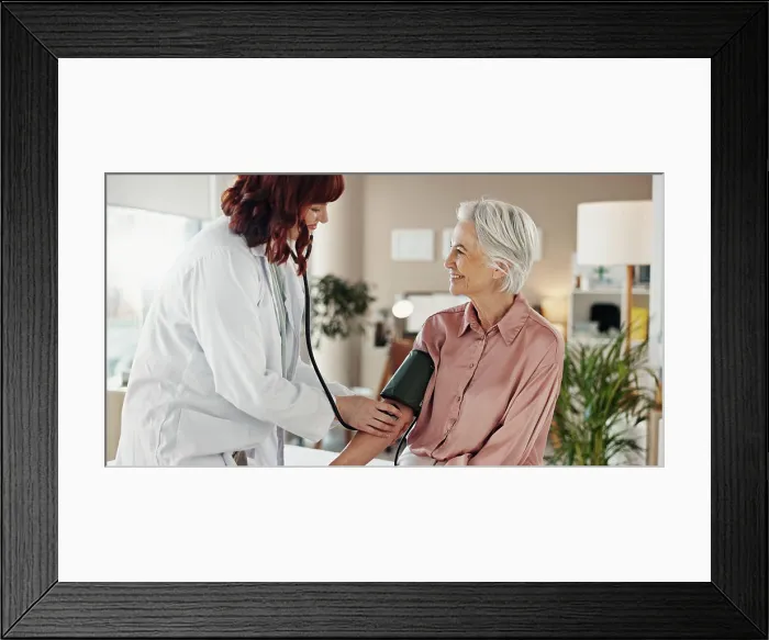 Framed Print : Blood pressure, patient and doctor with consultation Framed Print : Blood pressure, patient and doctor with consultation