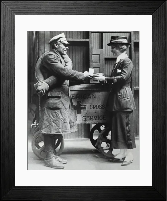 Framed Print : Red Cross worker giving food to a Polish-American soldier, 1918 Framed Print : Red Cross worker giving food to a Polish-American soldier, 1918