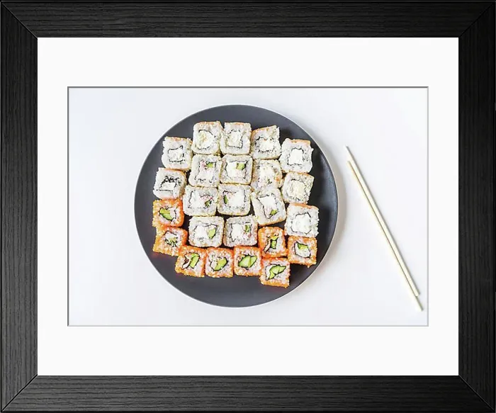 Framed Print : Sushi plate with chopsticks topview Framed Print : Sushi plate with chopsticks topview