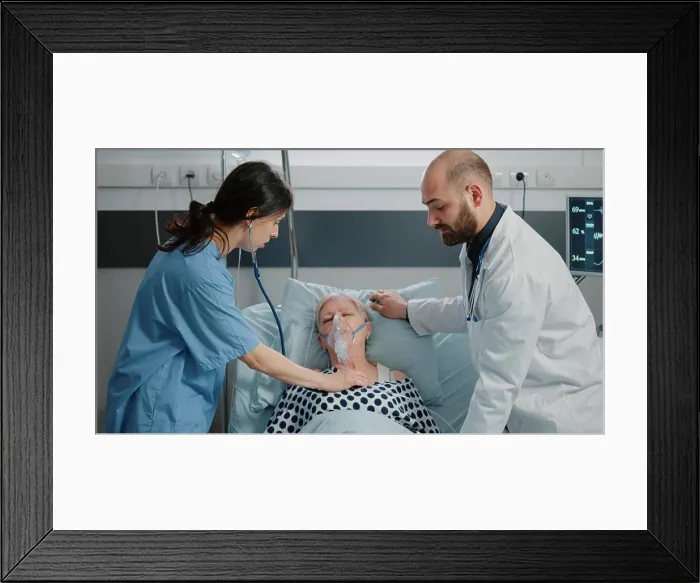 Framed Print : Doctor doing consultation with retired patient for healthcare Framed Print : Doctor doing consultation with retired patient for healthcare