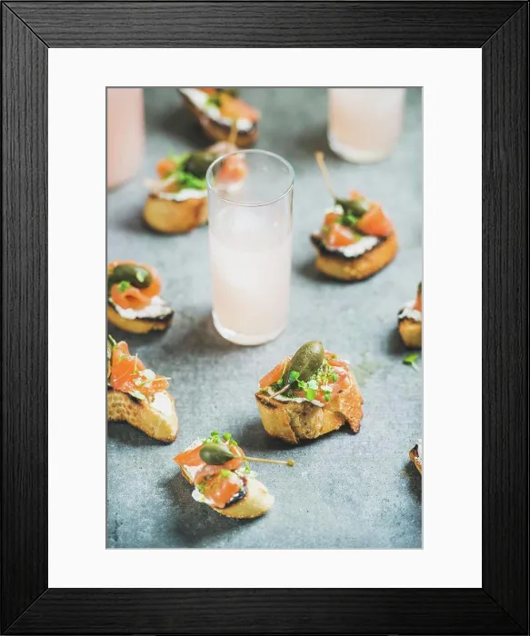 Framed Print : Crostini with smoked salmon, pesto sauce Framed Print : Crostini with smoked salmon, pesto sauce