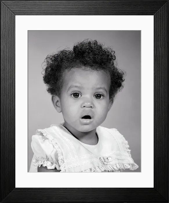Framed Print : 1960s PORTRAIT OF AFRICAN-AMERICAN BABY GIRL EYES AND MOUTH WIDE OPEN FACIAL EXPRESSION OF SURPRISE WONDER AMAZEMENT AWE