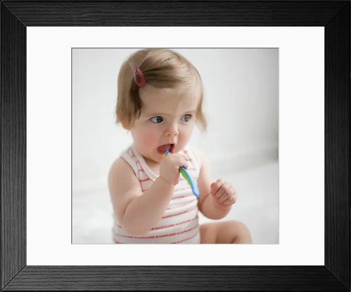 Framed Print : Baby Lilli brushes teeth Framed Print : Baby Lilli brushes teeth