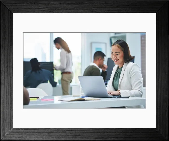 Framed Print : Business, smile and woman with laptop