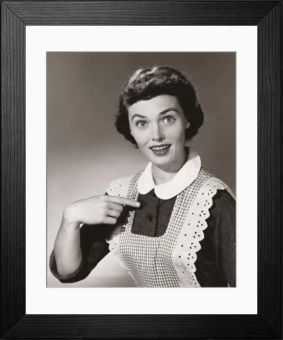 Framed Print : Portrait of a young woman pointing herself Framed Print : Portrait of a young woman pointing herself