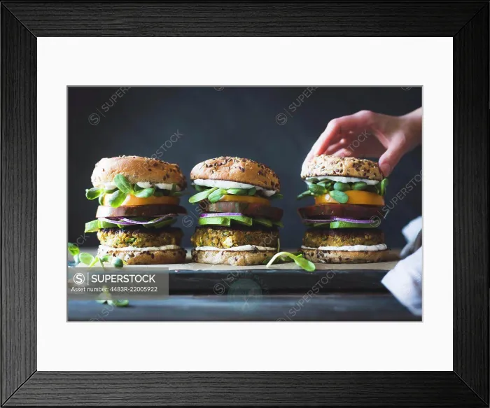Framed Print : Spiced Zucchini, Feta and Chickpea Veggie Burgers with Minted Yogurt Sauce Framed Print : Spiced Zucchini, Feta and Chickpea Veggie Burgers with Minted Yogurt Sauce