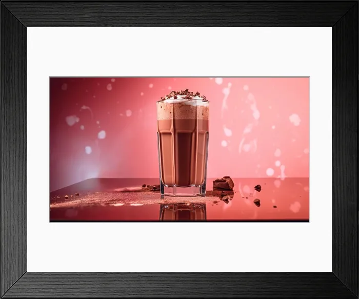Framed Print : Chocolate milkshake over pink background. Generative AI Framed Print : Chocolate milkshake over pink background. Generative AI