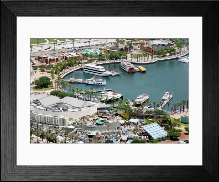 Framed Print : Aerial view of the Rainbow Harbor with the Aquarium of the Pacific in foreground Framed Print : Aerial view of the Rainbow Harbor with the Aquarium of the Pacific in foreground