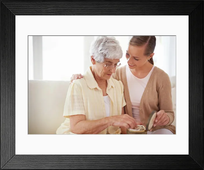 Framed Print : Mother, old woman and adult daughter with pearl necklace Framed Print : Mother, old woman and adult daughter with pearl necklace
