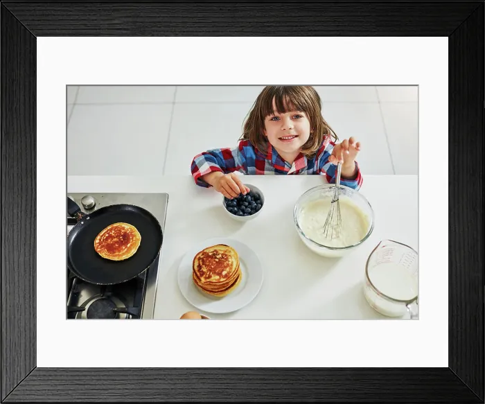 Framed Print : Boy, bake and top in kitchen portrait Framed Print : Boy, bake and top in kitchen portrait