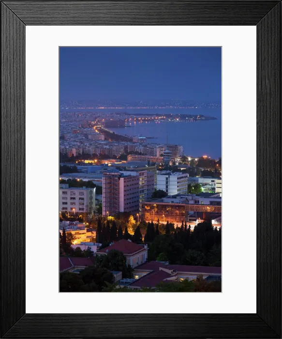 Framed Print : Greece, Central Macedonia, Thessaloniki, Upper Town, elevated city view, dawn