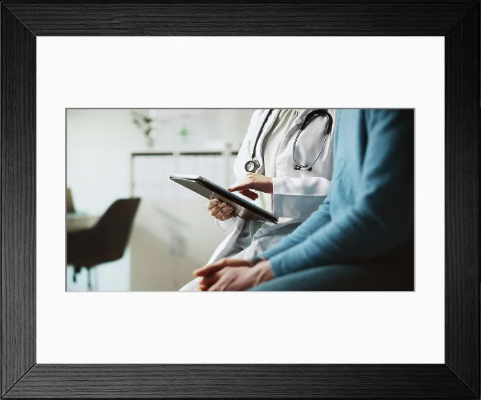 Framed Print : Hands, doctor and patient with tablet Framed Print : Hands, doctor and patient with tablet