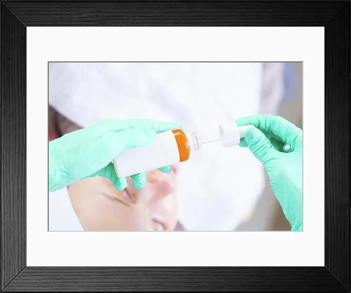 Framed Print : Image of bottles with medicines for facial skin care. Concept for beauty salons. Mixed media