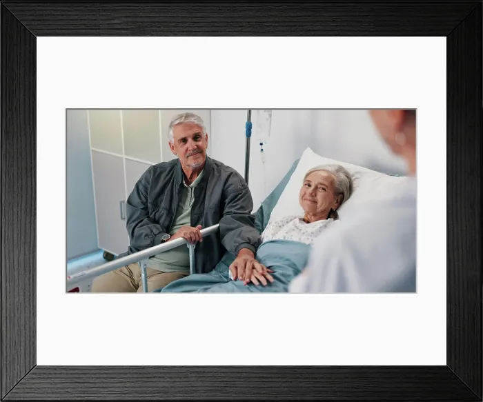 Framed Print : Consultation, doctor and senior couple in hospital Framed Print : Consultation, doctor and senior couple in hospital