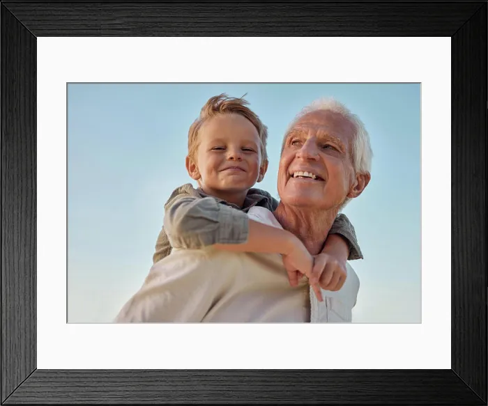 Framed Print : Piggyback, child and grandfather with smile in nature for freedom Framed Print : Piggyback, child and grandfather with smile in nature for freedom