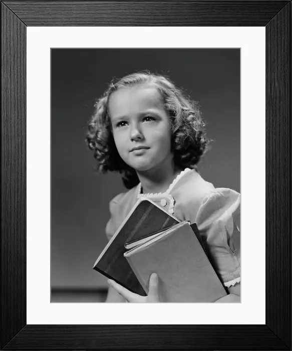 Framed Print : 1940S Portrait Serious Girl Student Holding School Books