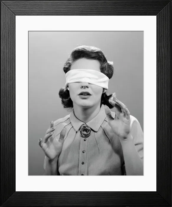 Framed Print : 1950S Woman Blindfolded Framed Print : 1950S Woman Blindfolded