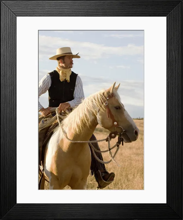 Framed Print : USA, Oregon, Seneca, Ponderosa Ranch. Portrait of a cowboy on horseback. (MR / PR) Framed Print : USA, Oregon, Seneca, Ponderosa Ranch. Portrait of a cowboy on horseback. (MR / PR)