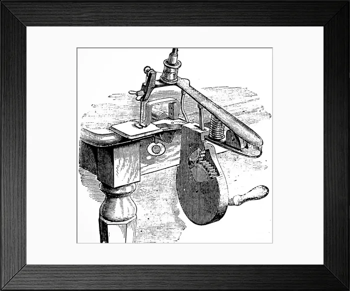 Framed Print : Inexpensive hand-driven sewing machine (costing 2 guineas) Framed Print : Inexpensive hand-driven sewing machine (costing 2 guineas)