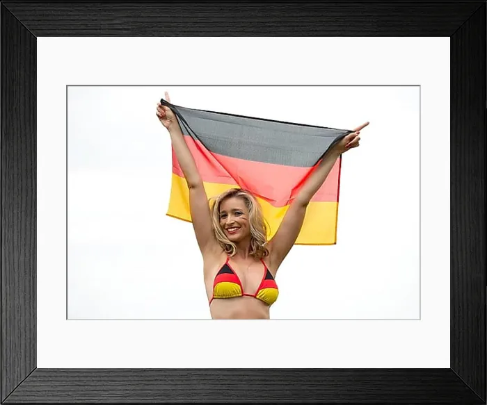 Framed Print : Young woman, blonde, football fan Framed Print : Young woman, blonde, football fan